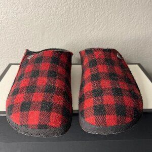 Birkenstock Zermatt Red Plaid Wool Felt Shearling Slippers Women's 41 EU/10 US